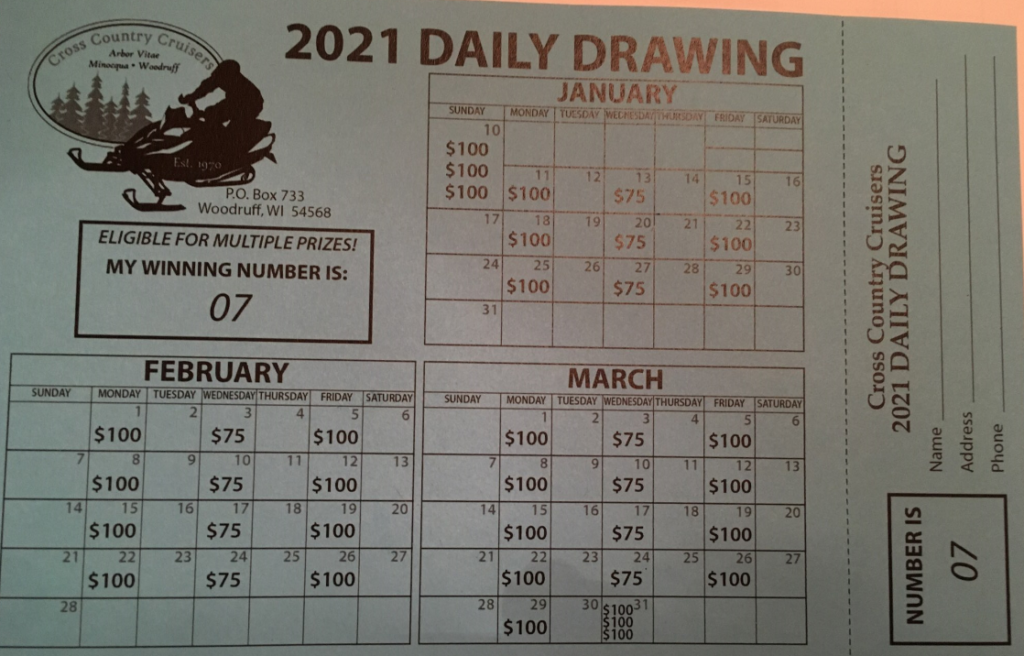 2021 Calendar Raffle Tickets – Cross Country Cruisers